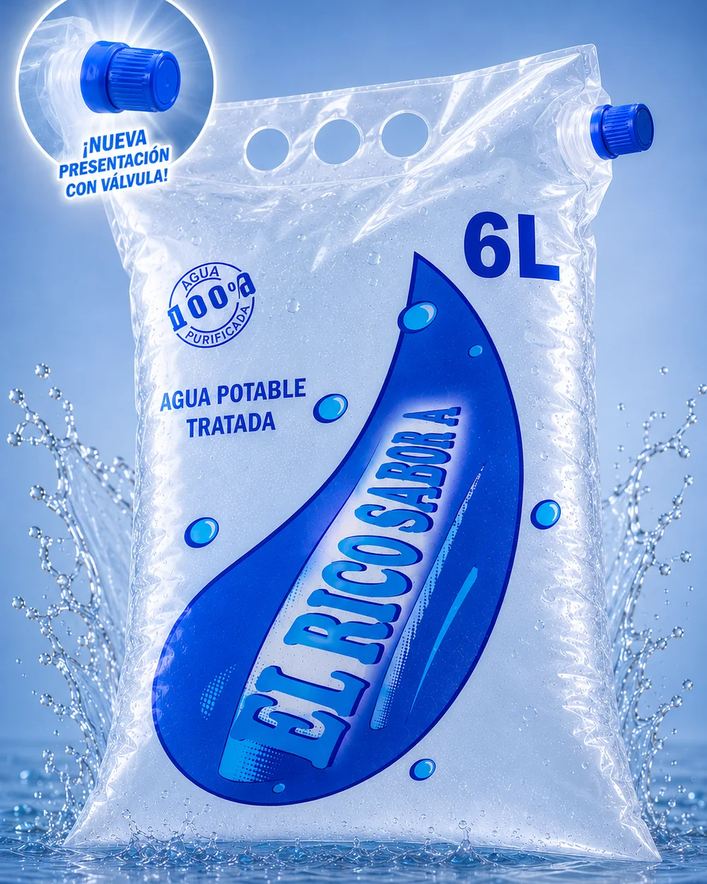 Agua en bolsa · 6 L con tapa válvula